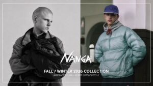 NANGA 2026年秋冬コレクションのダウンジャケットを着たモデル